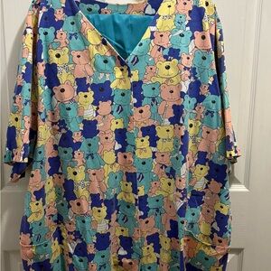 Colorful Bear Print Scrub Top and Bottom set